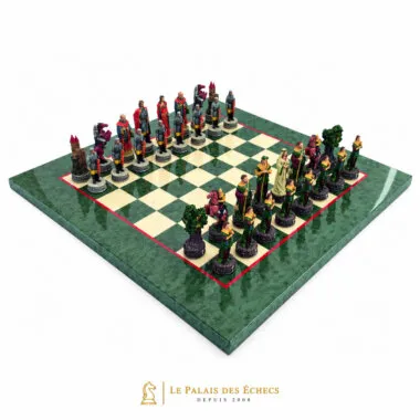 Ensemble Robin des Bois II, échiquier en érable et bruyère avec pièces peintes