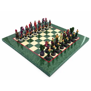 Ensemble Robin des Bois II, échiquier en érable et bruyère avec pièces peintes