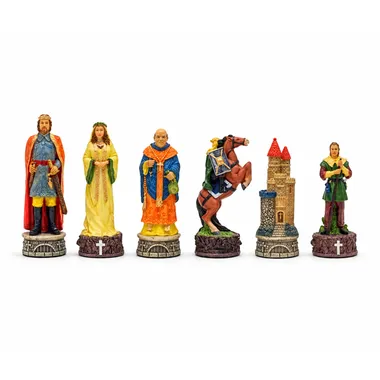 Pièces d'échecs Robin des Bois peintes à la main, vue d'ensemble des six figurines