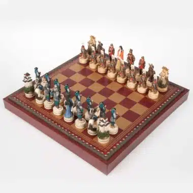 Ensemble Samourai Echiquier Coffret de rangement en Similicuir et Jeu d'Echecs en Résine Peint à la Main