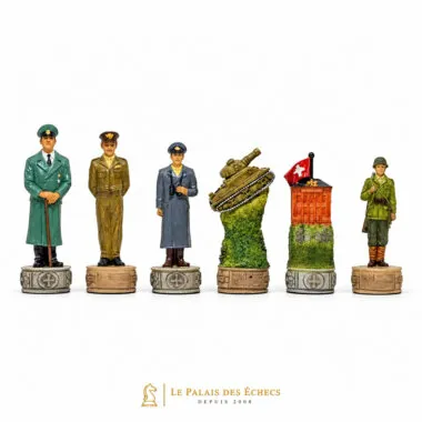 Jeu d'échecs Hitler vs Roosevelt, pièces d'un camp présentées en rang