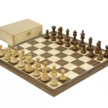 Ensemble Fierce Knight Brun Echiquier en Bois de Noyer et d'Erable, Jeu d'Echecs en Bois de rose et Coffret de Rangement en Bois de Buis