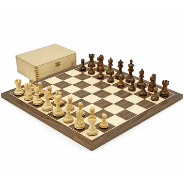 Ensemble Fierce Knight complet avec échiquier noyer et érable et coffret bois