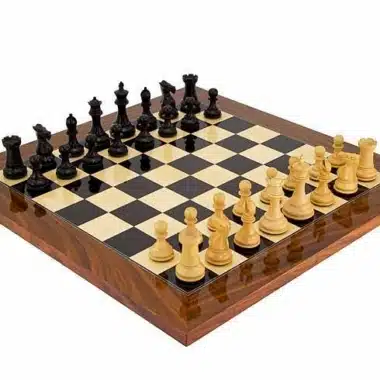 Ensemble "Elegant" Echiquier en Racine de Palissandre et Bois d'Erable & Jeu d'Echecs en Bois d'Ebène