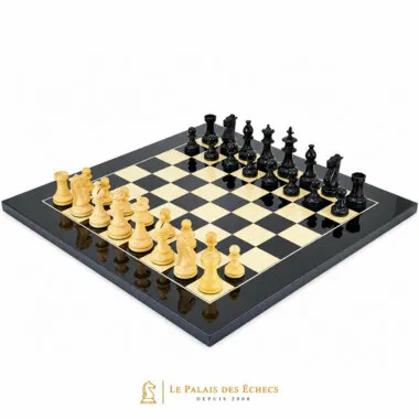 Ensemble complet Fleur Noire avec échiquier en érable et pièces en buis