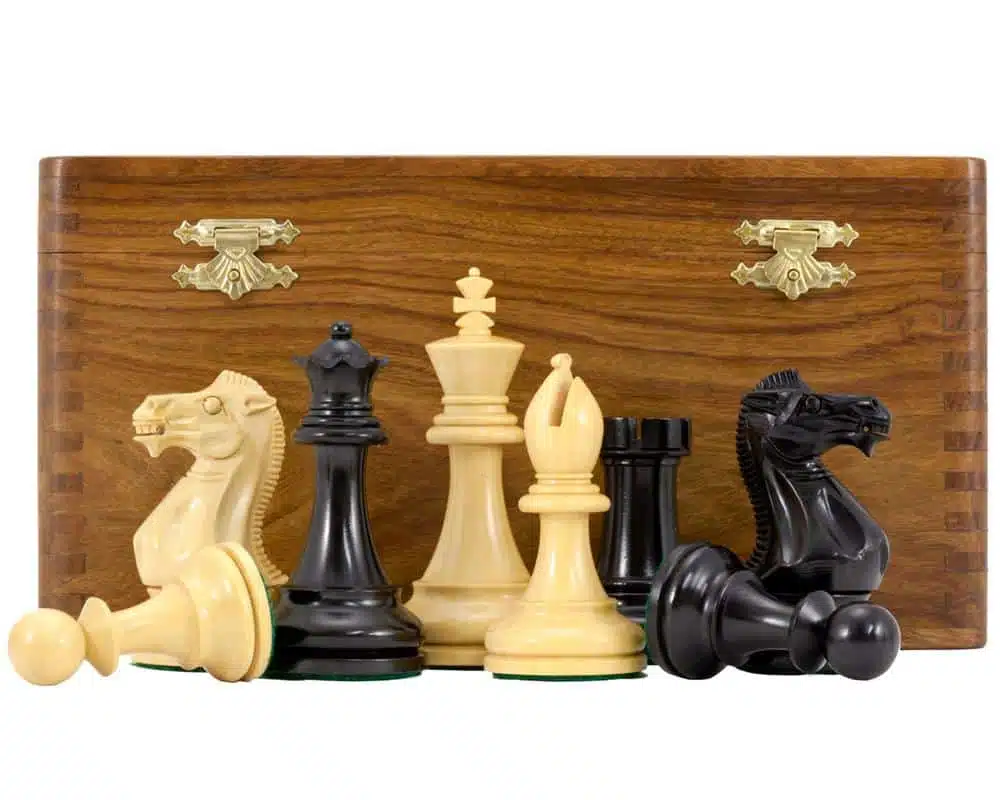 Ensemble Competition Echiquier en Bois d'Erable et d'Acajou, Jeu d'Echecs en Bois & Coffret de Rangement en Bois de Rose Doré – Image 4