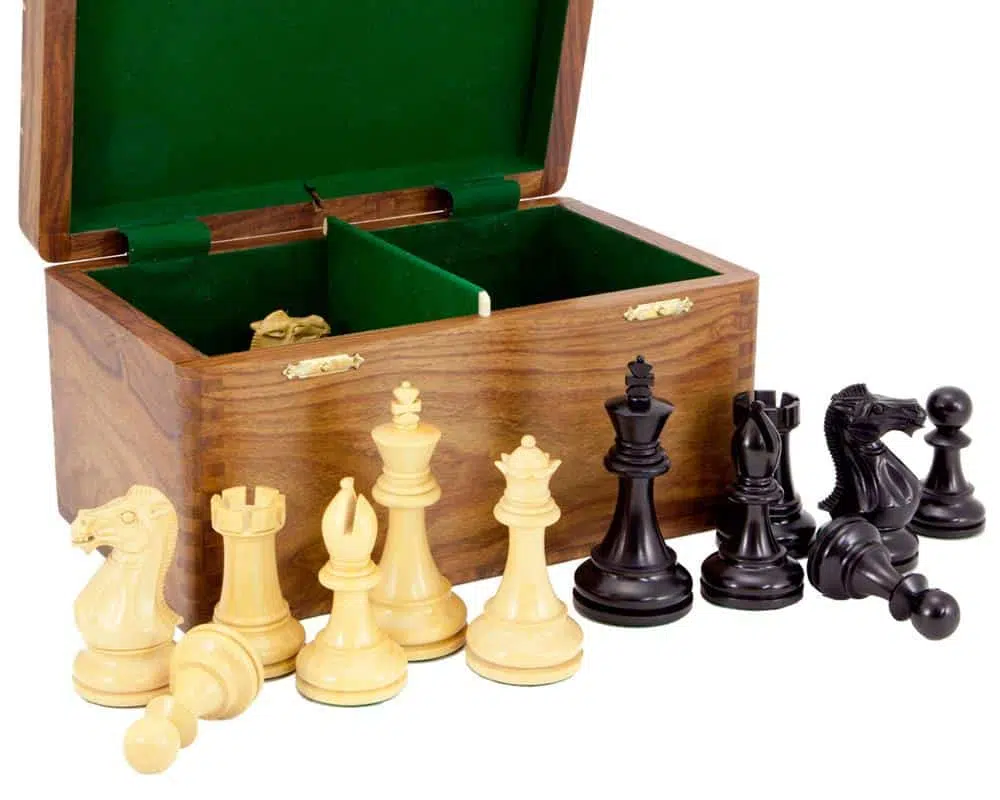 Ensemble Competition Echiquier en Bois d'Erable et d'Acajou, Jeu d'Echecs en Bois & Coffret de Rangement en Bois de Rose Doré – Image 5