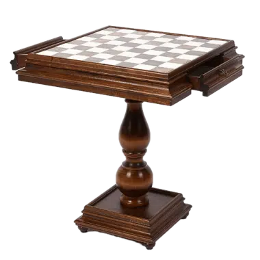 Alternative view of Table Luxe Echiquier et Tiroir de Rangement en Bois d'Hêtre et Plateau de Jeu en Marbre de Carrare et Albâtre de Toscane