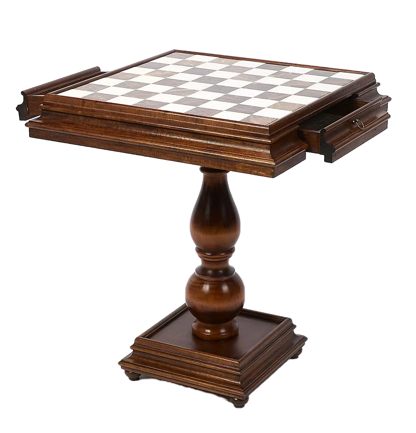 Ensemble Staunton Haut de Gamme Table et Jeu d'Echecs en Bois d'Hêtre et Marbre de Carrare et Albâtre & Bois et Laiton Massif Plaqué Or et Argent – Image 12