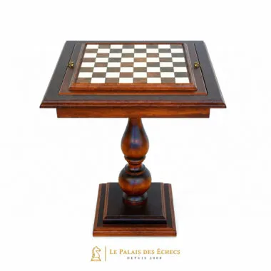 Table "T&C" Echiquier et Compartiment de Rangement en Bois d'Hêtre et Plateau en Marbre de Carrare et Albâtre de Toscane