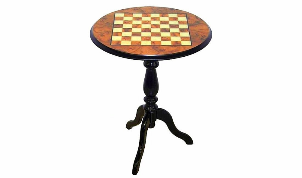 Ensemble "Mary Stuart" Table Ronde en Racine de Bruyère & Jeu d'Echecs en Bois et Métal