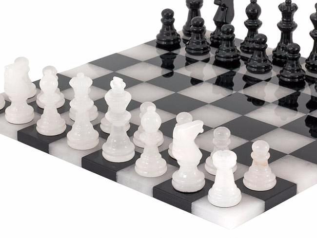Jeu d'échecs en bois fait main et échiquier en marbre noir 37cm Gambit de... 