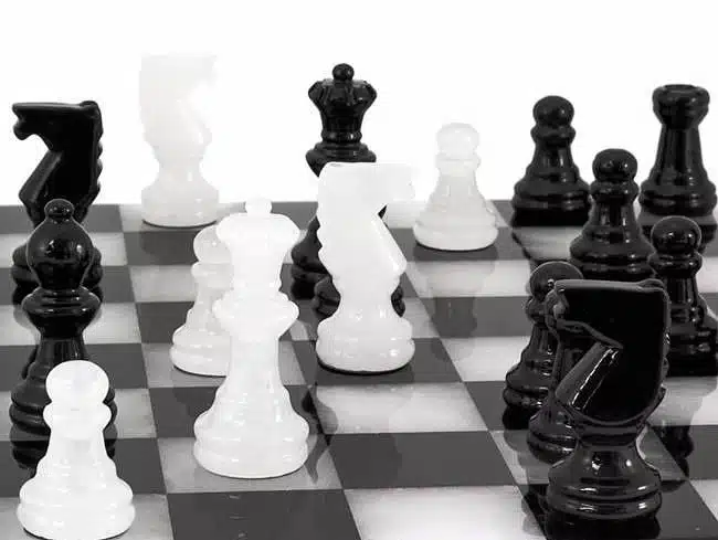 Ensemble "Noir et Blanc" Echiquier et Jeu d'Echecs en Albâtre de Volterra