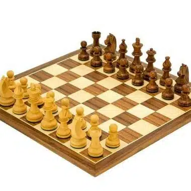 Ensemble "Academy Medium" Echiquier en Bois de Noyer et d'Erable & Jeu d'Echecs en Bois de Rose