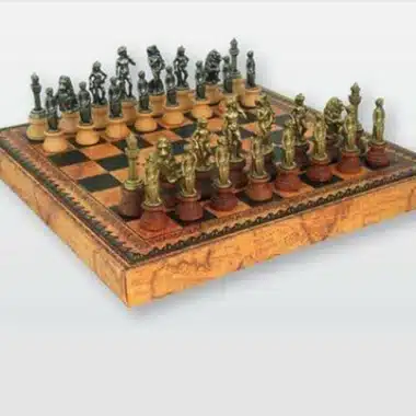 Ensemble Florentine II Echiquier en Similicuir & Jeu d'Echecs en Bois et Métal Massif