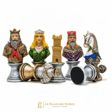 Bustes médiévaux en résine, roi, dame, tour et cavalier détaillés