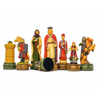 Jeu d'échecs Camelot, ensemble des pièces avec tour et cavaliers détaillés