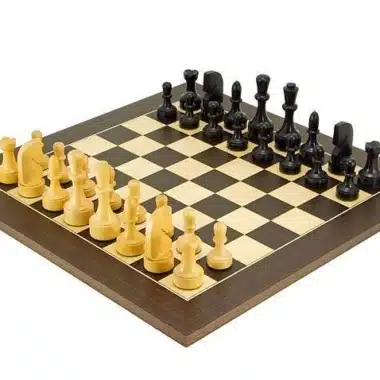 Ensemble "Contemporain" Echiquier en Bois d'Erable et Wenge & Jeu d'Echecs en Buis Ebonisé