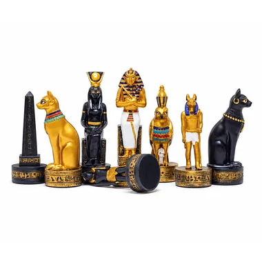 Ensemble de pièces d'échecs Egypte Ancienne avec base en feutrine visible
