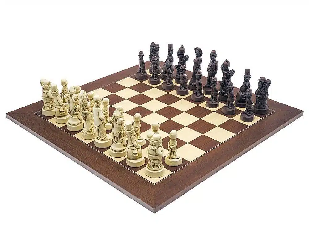 Ensemble Stars de Cinéma Echiquier en Bois de Rose et d'Erable & Jeu d'Echecs en Résine