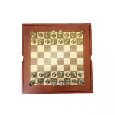 Ensemble Mignon Flower XI Echiquier avec Rangement en Bois de Noyer et Erable et Jeu d'Echecs en Métal – Image 6
