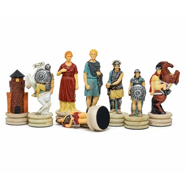 Pièces du jeu Romains vs Grecs avec tour fortifiée et pion vaincu