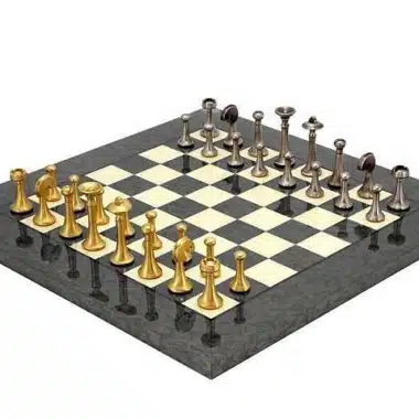 Ensemble Contemporain Gris Echiquier en Bois d'Erable & Jeu d'Echecs en Laiton Massif