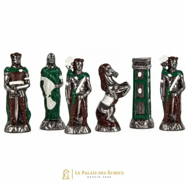Pièces d'échecs en métal peint, camp barbare argenté, tour, cavalier, chefs