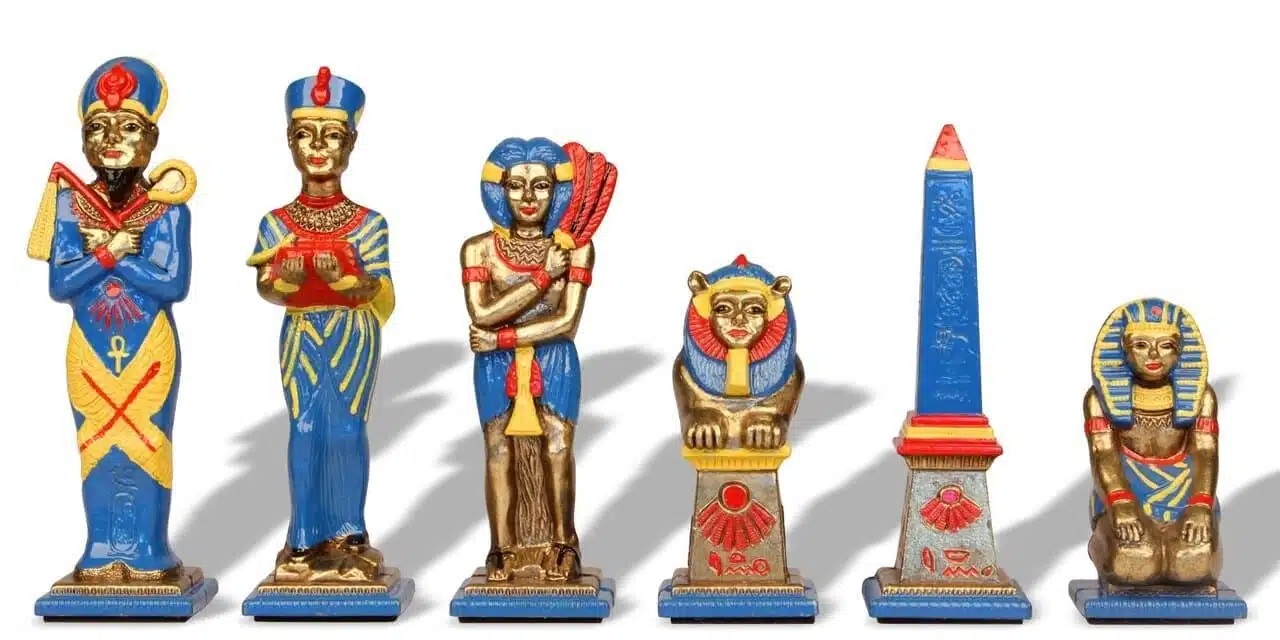 Ensemble Egypte III Echiquier en Bois d'Erable & Jeu d'Echecs en Métal Massif Peint à la Man – Image 8