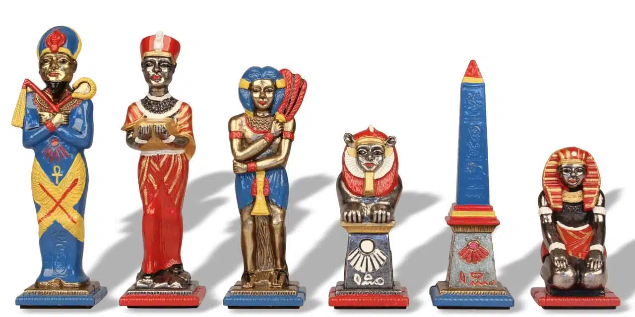 Ensemble Egypte III Echiquier en Bois d'Erable & Jeu d'Echecs en Métal Massif Peint à la Man – Image 7