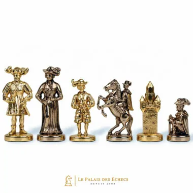 Jeu d'échecs en métal Lanzichenecchi, pièces dorées et argentées détaillées