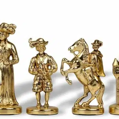 Pièces en métal doré Lanzichenecchi, dame, fou, cavalier et tour