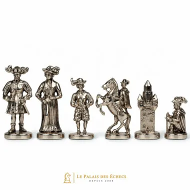 Pièces en métal argenté Lanzichenecchi, dame, fou, cavalier et tour
