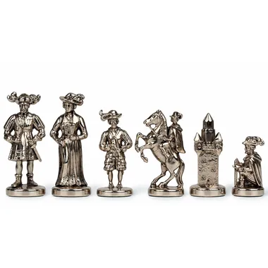 Pièces en métal argenté Lanzichenecchi, dame, fou, cavalier et tour