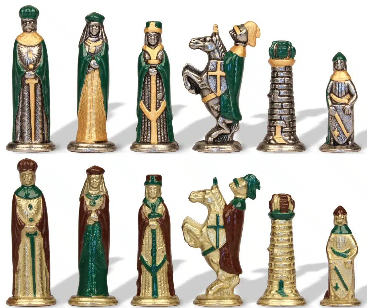 Jeu d'Echecs en Métal Peint à la Main Médiéval – Image 4