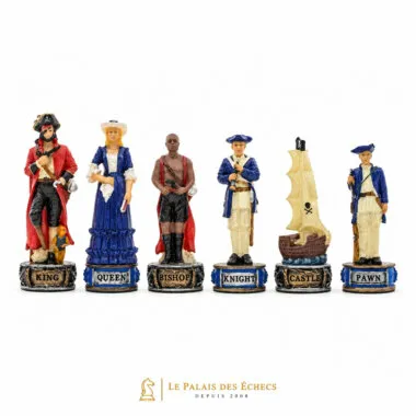 Pièces d'échecs pirates et marine royale peintes à la main, vue d'ensemble
