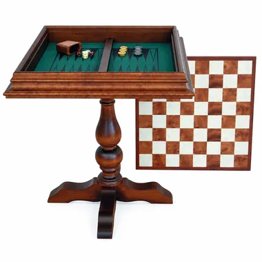 Table "Deux en Un" Echiquier, Jeu d'Echecs et de Backgammon en Racine de Bruyère