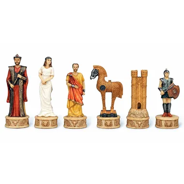Pièces d'échecs thème Guerre de Troie : reine, prêtre, cheval, tour