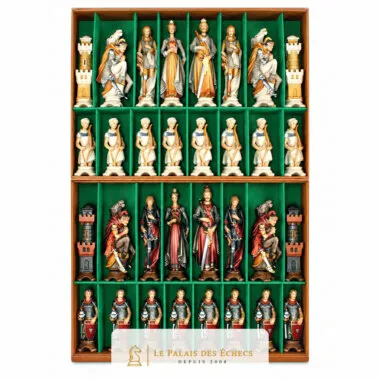 Jeu d'Echecs "Renaissance Peint à l'Huile" en Bois des Alpes Massif Sculpté Traditionnellement