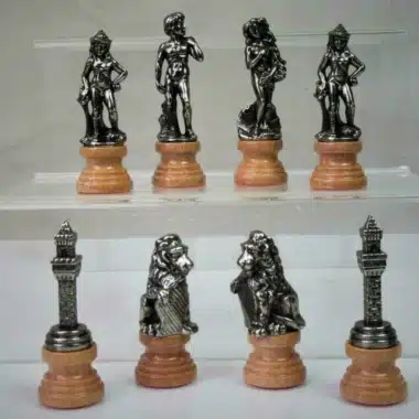 Alternative view of Ensemble Florentine II Echiquier en Similicuir & Jeu d'Echecs en Bois et Métal Massif