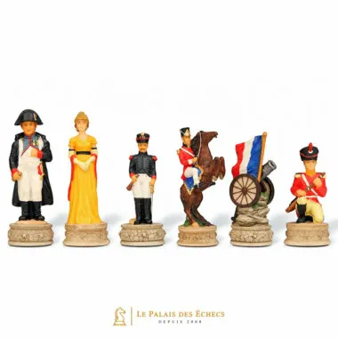 Pièces d'échecs Bataille de Waterloo, dame en robe jaune et soldats anglais