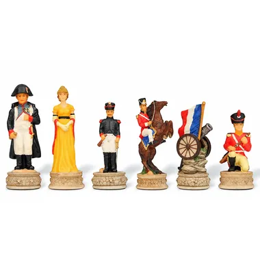 Pièces d'échecs Bataille de Waterloo, dame en robe jaune et soldats anglais
