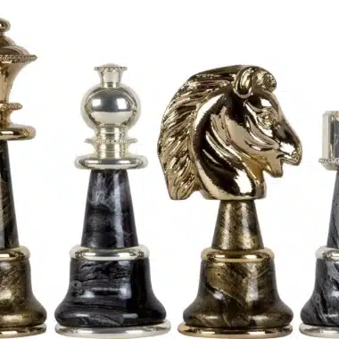 Jeu d'Echecs en Bois et Laiton Massif Plaqué Or et Argent Staunton Fantasy XL
