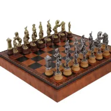 Grandes Figurines d'Echecs Napoléon et Echiquier Brun avec Rangement