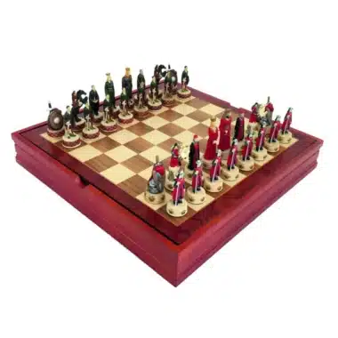 Jeu d'Echecs Anglais Contre Ecossais et Echiquier en Bois avec Rangement