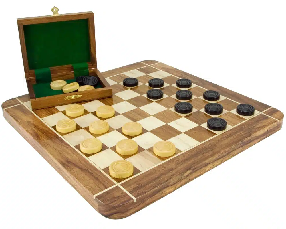 Jeu de Dames en coffret en Bois de Sheesham et Bois de Buis