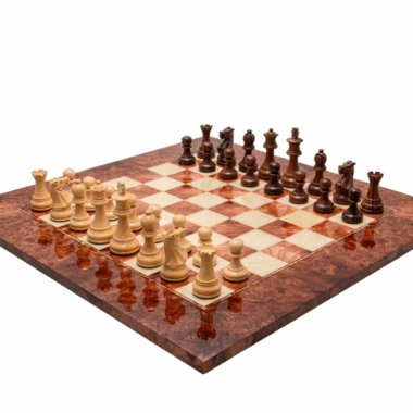 Jeu d'Échecs Italien Modica de Luxe - Échiquier en Loupe d'Orme & Érable & Pièces en Bois de Buis et Bois de Rose