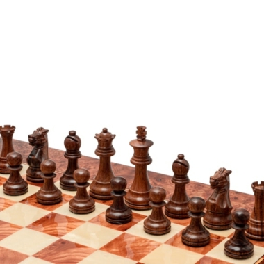 Jeu d'Échecs Italien Modica de Luxe - Échiquier en Loupe d'Orme & Érable & Pièces en Bois de Buis et Bois de Rose