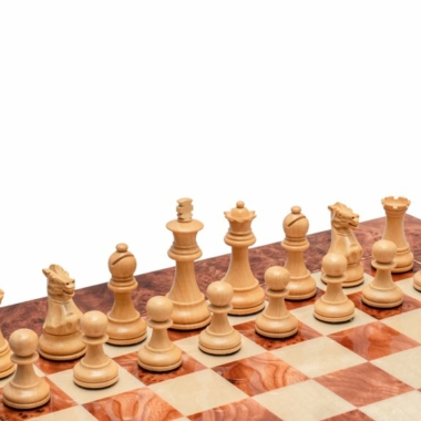 Jeu d'Échecs Italien Modica de Luxe - Échiquier en Loupe d'Orme & Érable & Pièces en Bois de Buis et Bois de Rose