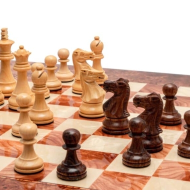Jeu d'Échecs Italien Modica de Luxe - Échiquier en Loupe d'Orme & Érable & Pièces en Bois de Buis et Bois de Rose